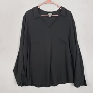 Ava & Viv Plus Size 3X Collared Popover Blouse Solid Black Office Secretary Work